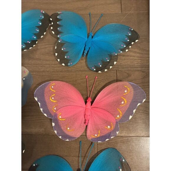 Pashmina Arts & Crafts Nylon Pink Blue White Butterfly Butterflies - Picture 3 of 3